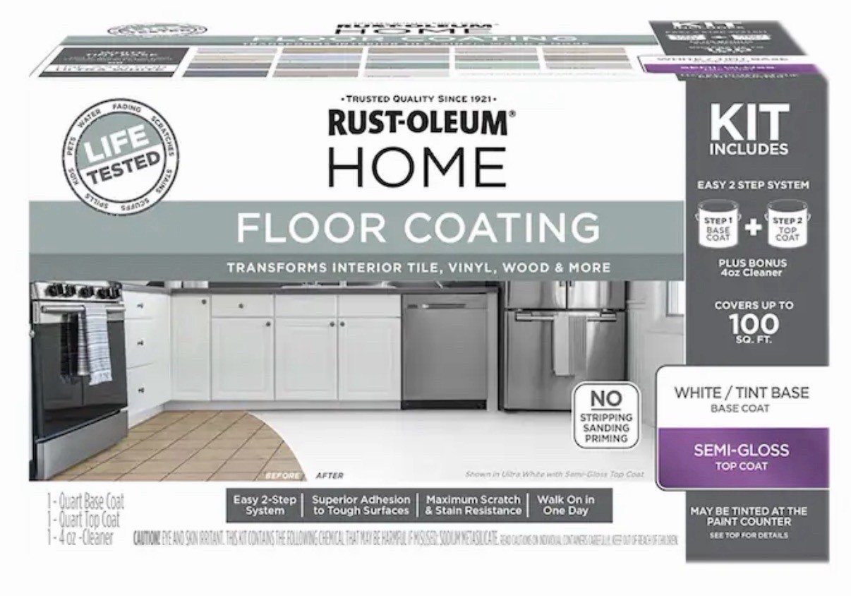 Rust-Oleum HOME Floor Coating System Kit, White/Tint Base, Semi-Gloss Top Coat