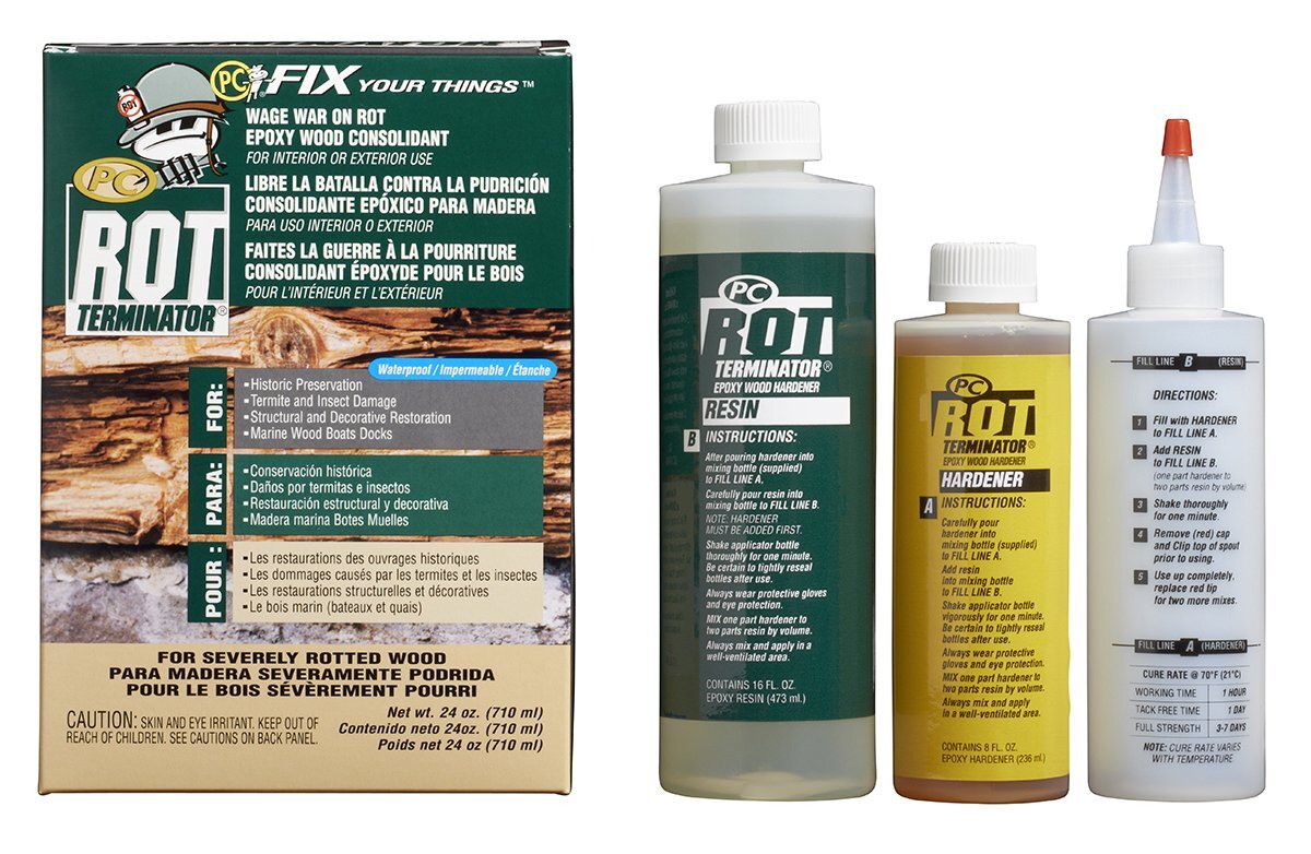 PC Products PC-Rot Terminator Epoxy Wood Hardener Two-Part 24oz in Two Bottles