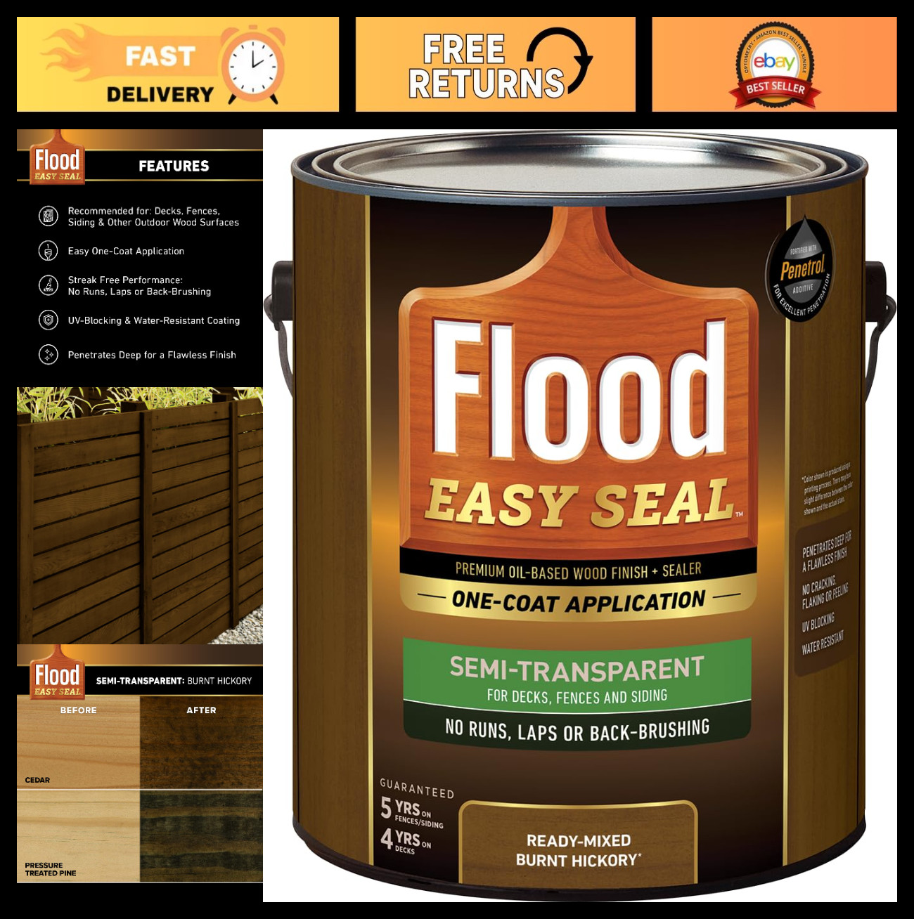 1 Gallon Semi-Transparent Burnt Hickory Wood Stain & Sealer – One-Coat Oil-Based