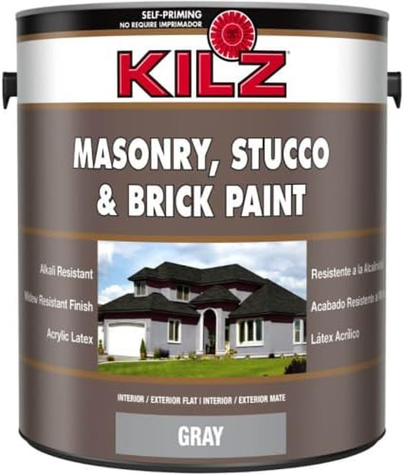 Self-Priming Masonry, Stucco and Brick Paint, Interior/Exterior, Flat, Gray, 1 G