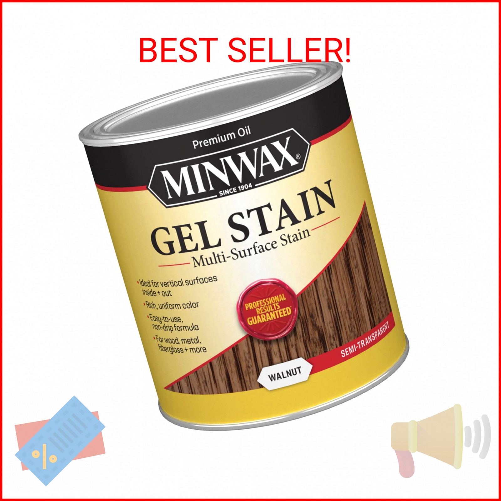 Minwax 66060000 Gel Stain, Walnut, 1 Quart