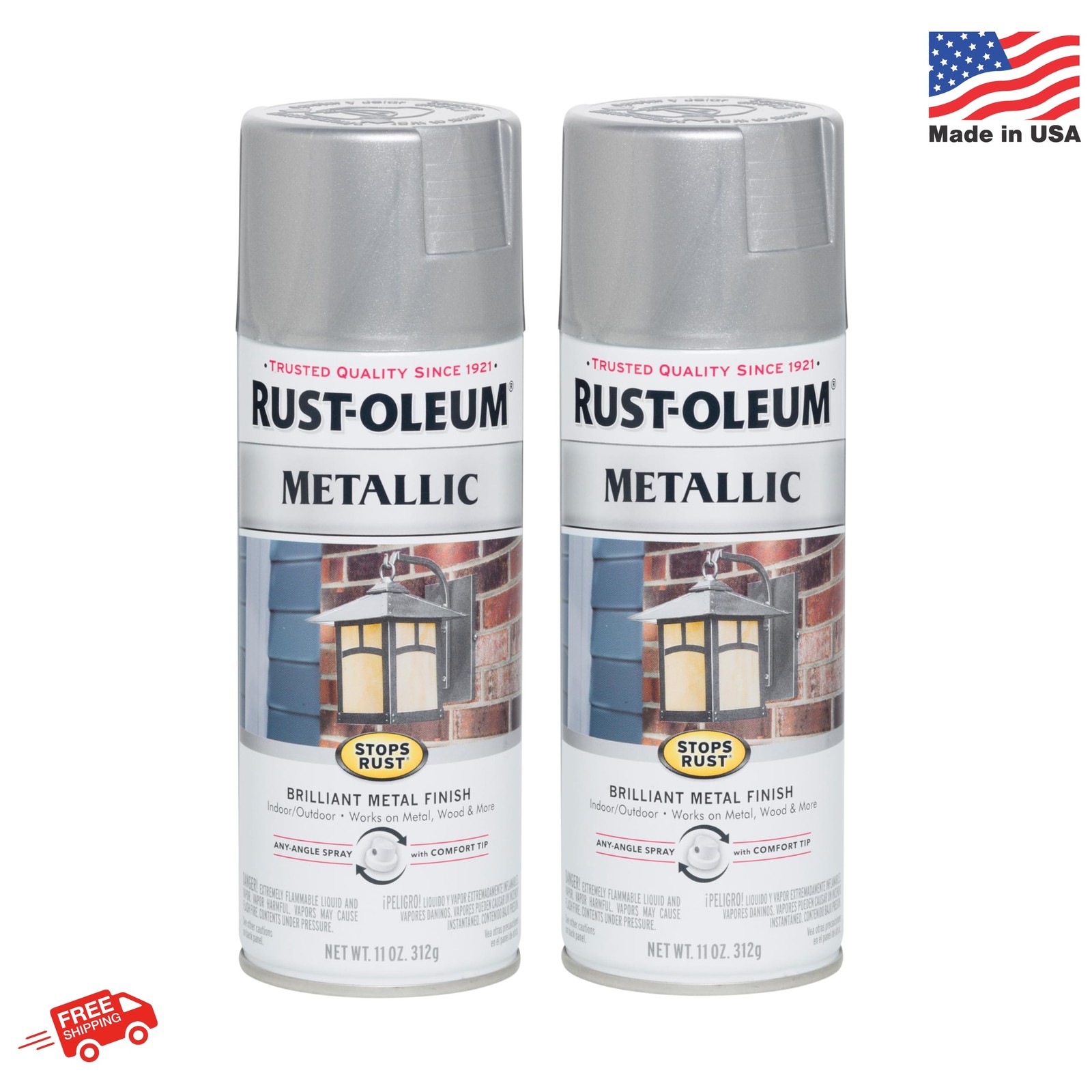 Rust-Oleum 7271830 Stops Rust Metallic Spray Paint, 11 oz, Silver, 2 Pack