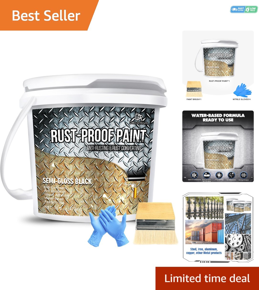 2-in-1 Rust Converter & Metal Primer – 16oz Waterproof Rust Prevention Paint
