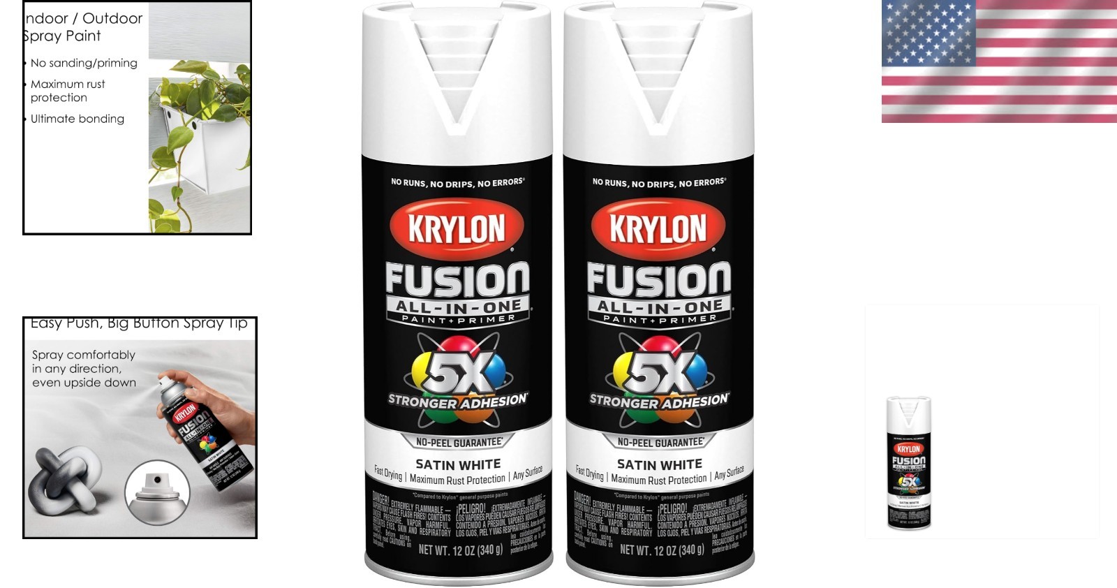 Durable Indoor/Outdoor Satin White Spray Paint – 12oz Rust Resistant Pack of 2