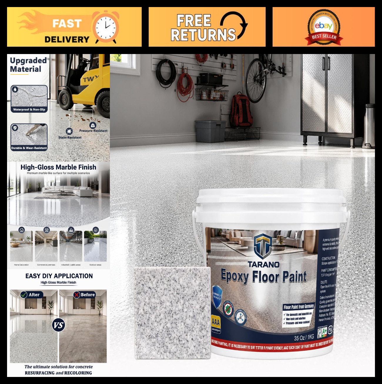 Colored Epoxy Floor Paint for Concrete – Self-Leveling, High-Gloss, Non-Slip, Ma