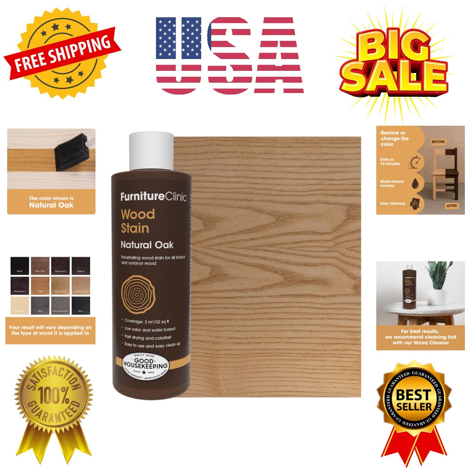 Wood Stain | Natural Oak | Water Based | Fast Drying, Low Odor, & Non-Toxic |…