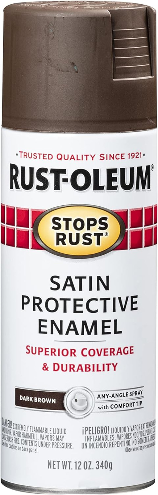241239 Stops Rust Spray Paint, 12 Oz, Satin Dark Brown