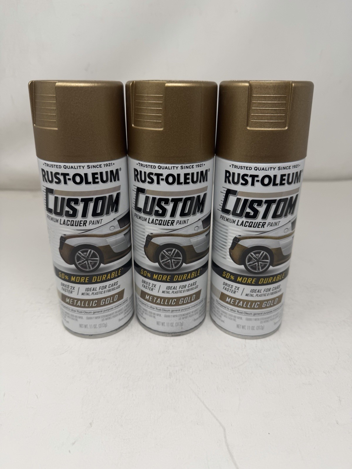 3 Cans Of Gloss Metallic Gold Rust-oleum Custom Premium Lacquer Paint 11oz. Each