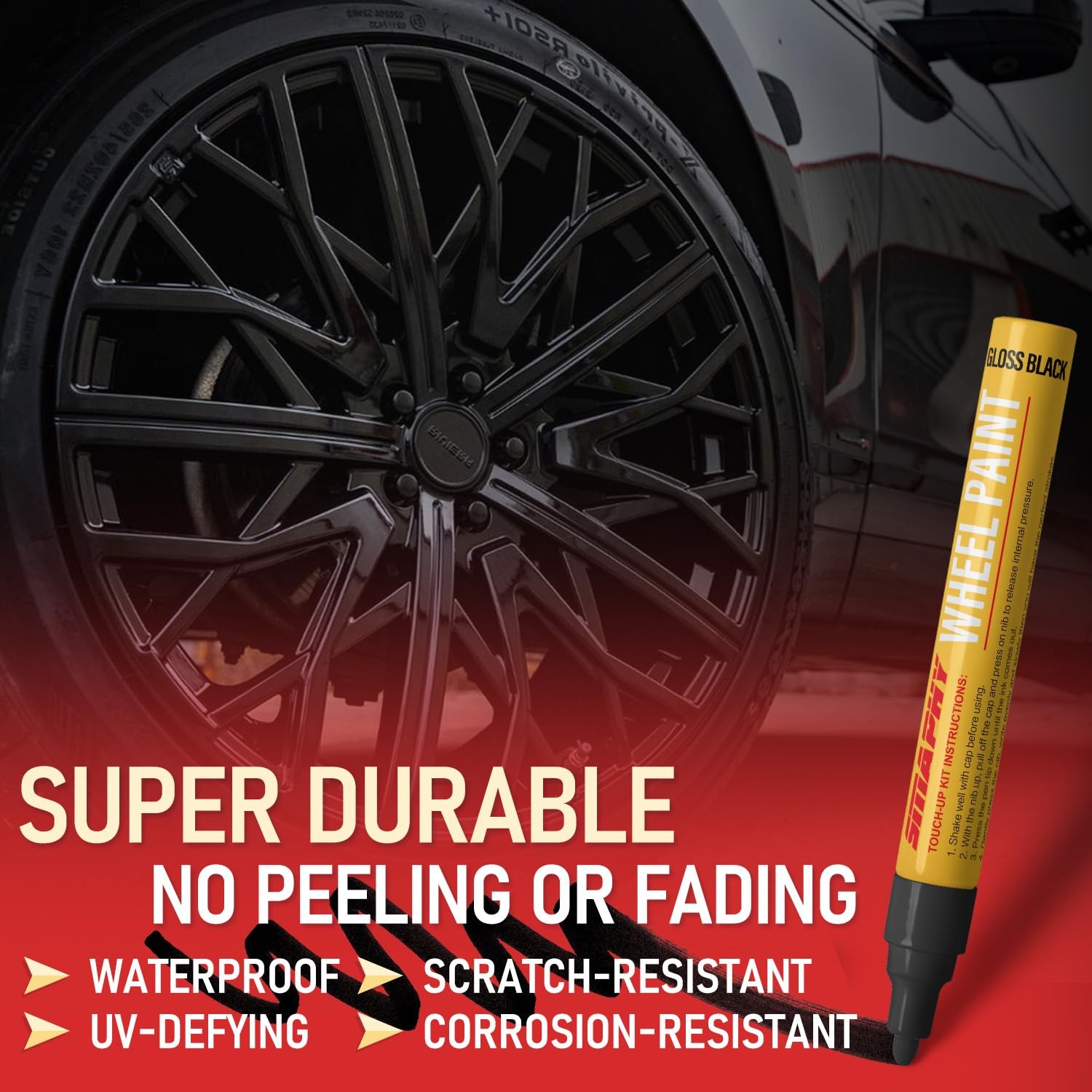 1 Set Gloss Black Wheel Rim Scratch Repair Kit Paint Pen Curb Rash Alloy