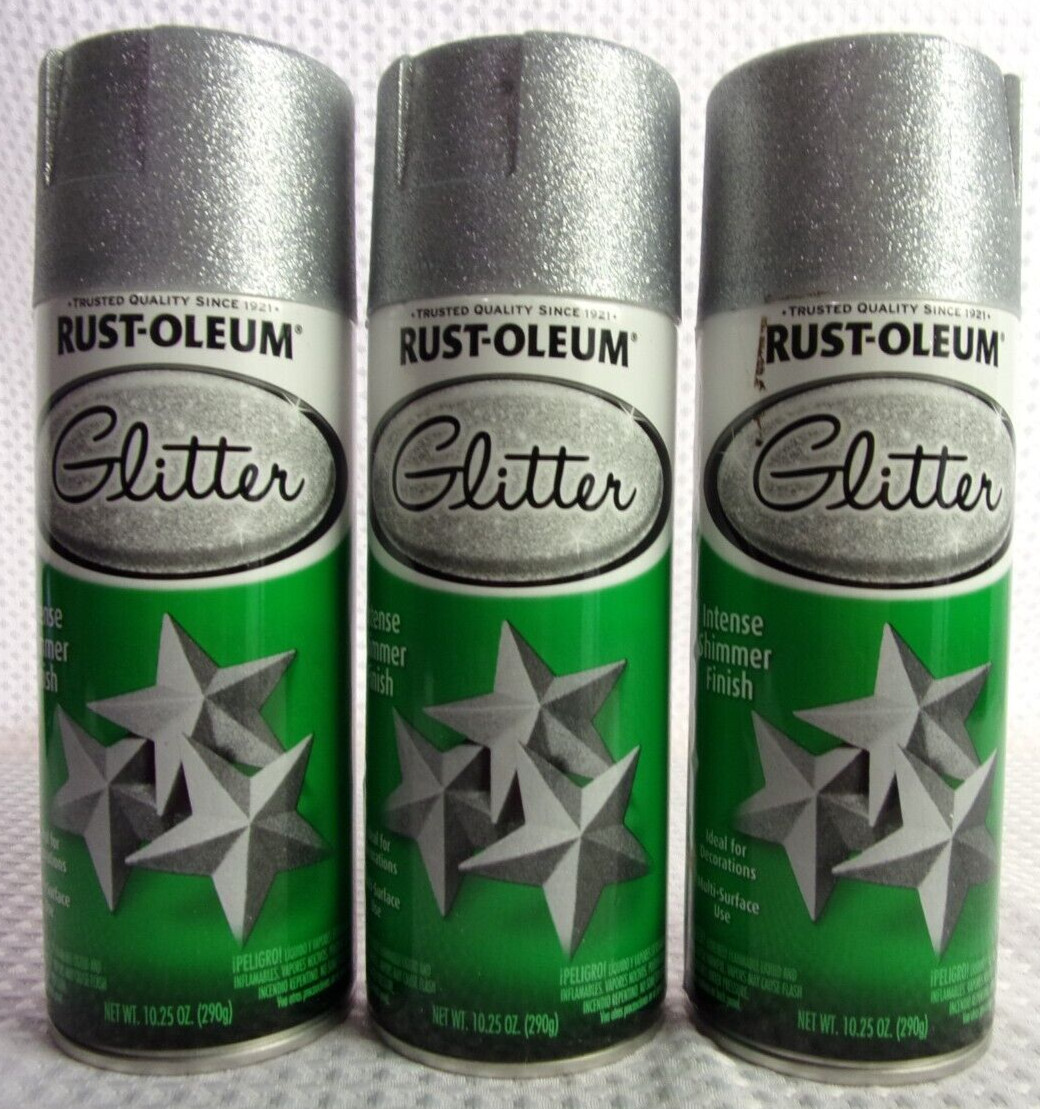 Rust-Oleum 267734 Silver Glitter Intense Shimmer Finish Spray Paint 3-pack NEW