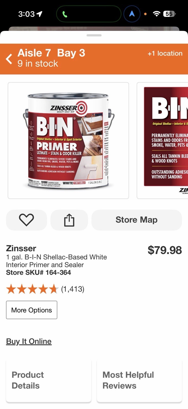 Zinsser B-I-N Shellac-Based Primer Sealer White 1 Gal Flat Stain/Odor Block