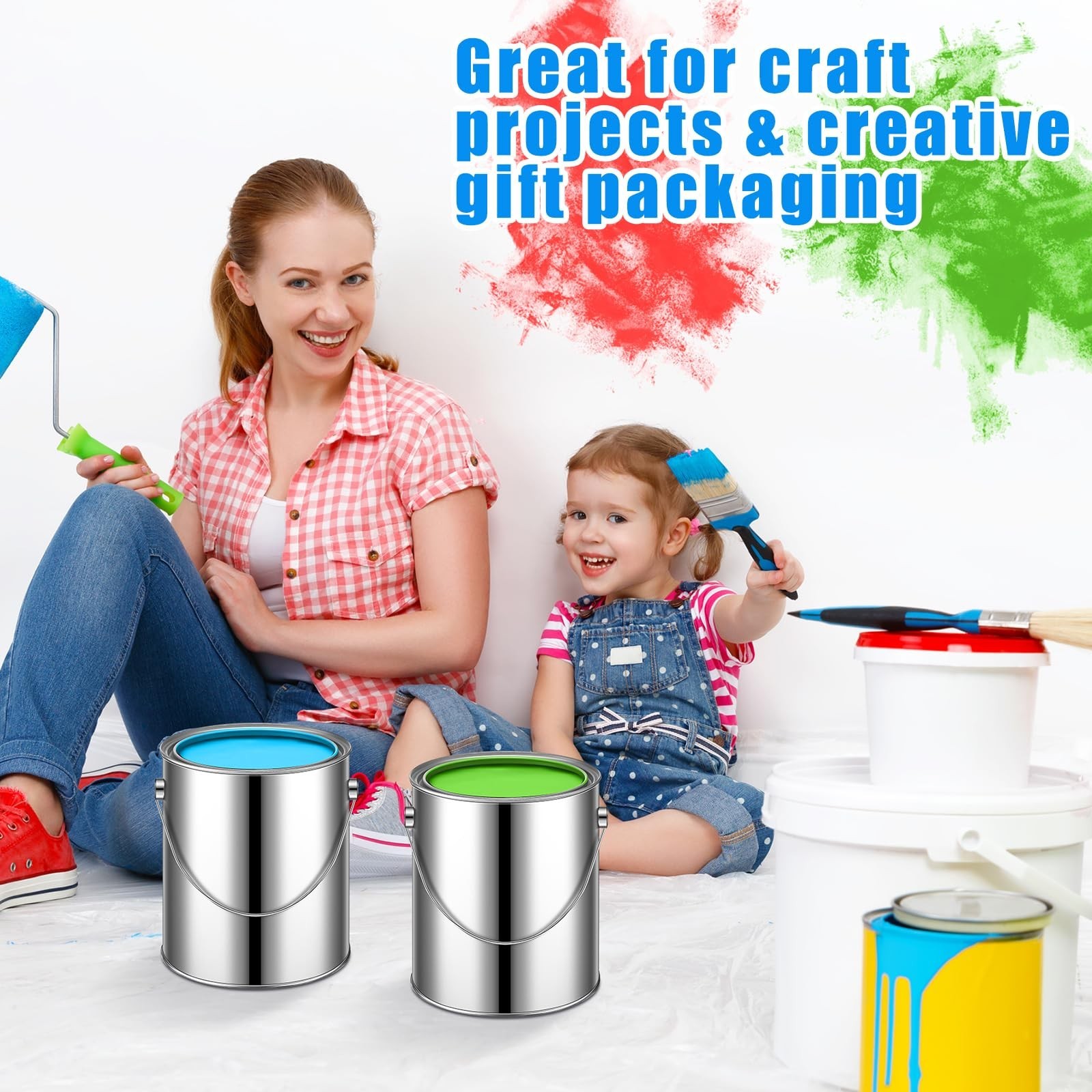 Uiifan 12 Pcs 1 Gallon Empty Metal Paint Cans with Lids, Heavy Duty Buckets w…