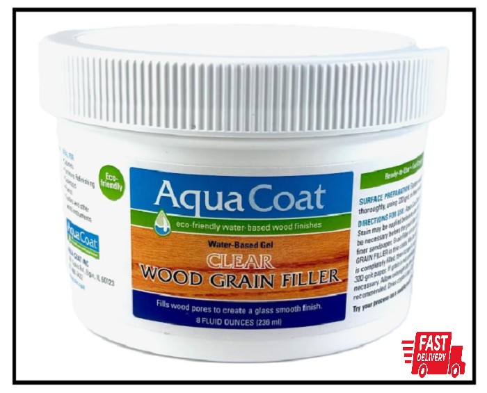 Aqua Coat Water-Based Clear Wood Grain Filler Gel, Low Odor, Glossy Finish, 8 oz