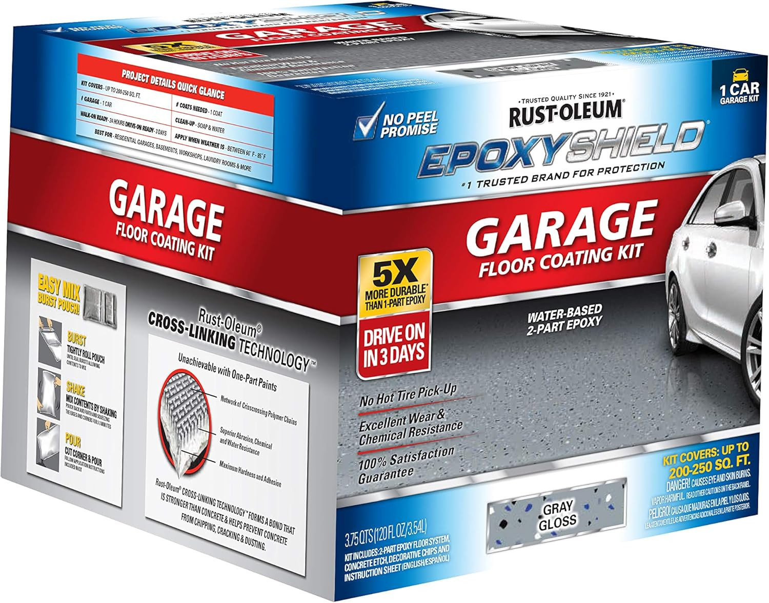 327081 EPOXYSHIELD Garage Floor Coating Kit, 1 Car, Gloss Dark Gray