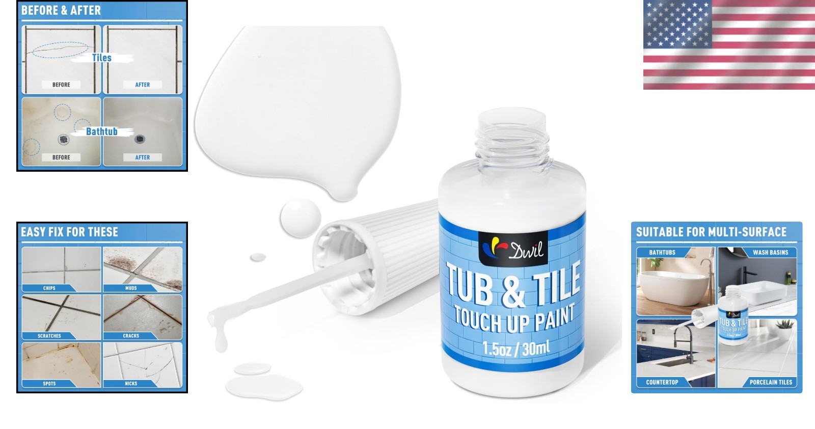Non-Toxic White Tub and Tile Paint – Perfect for Porcelain & Ceramic Repairs