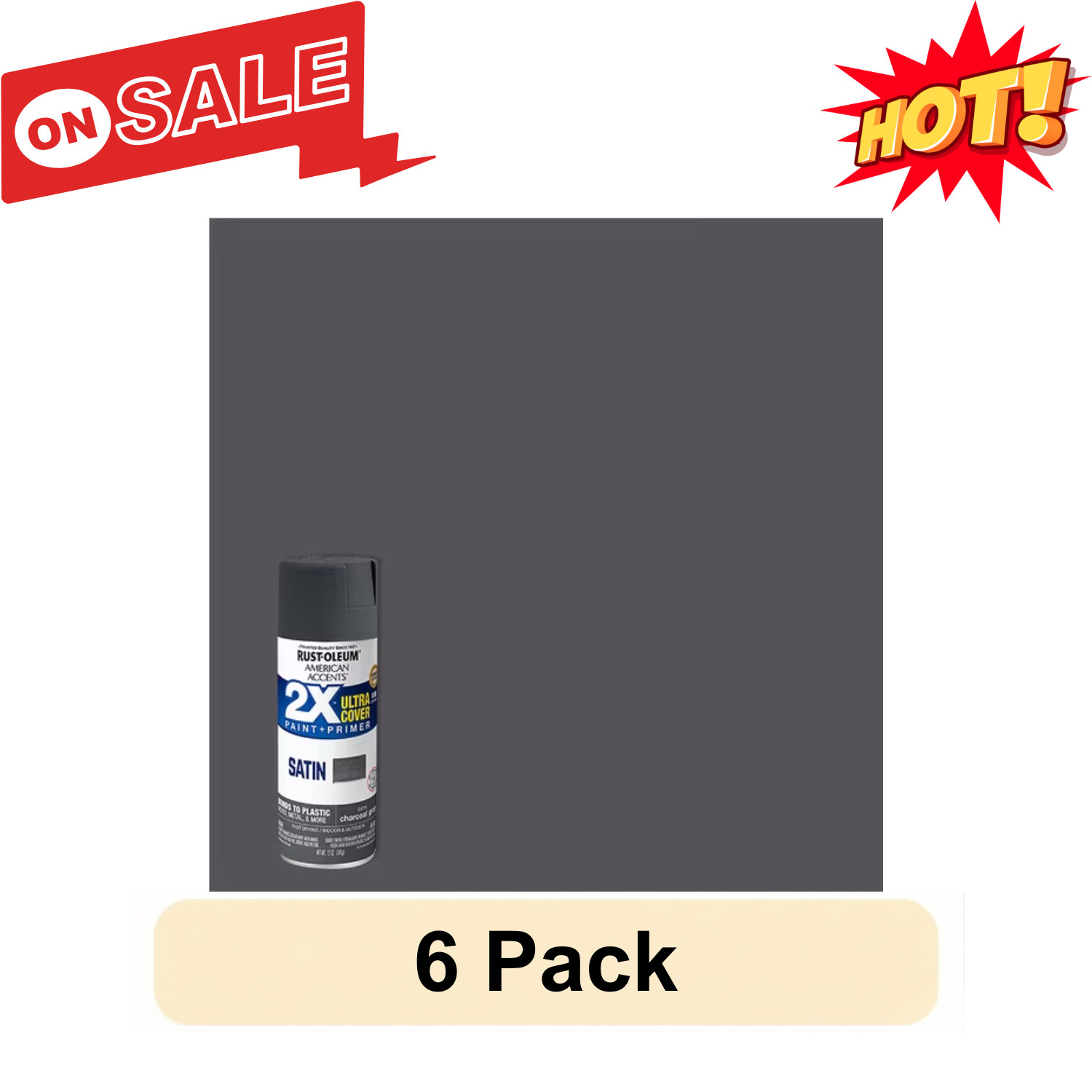 6 Pack Rust-Oleum American Accents 2X Ultra Cover Satin Charcoal Gray 12oz