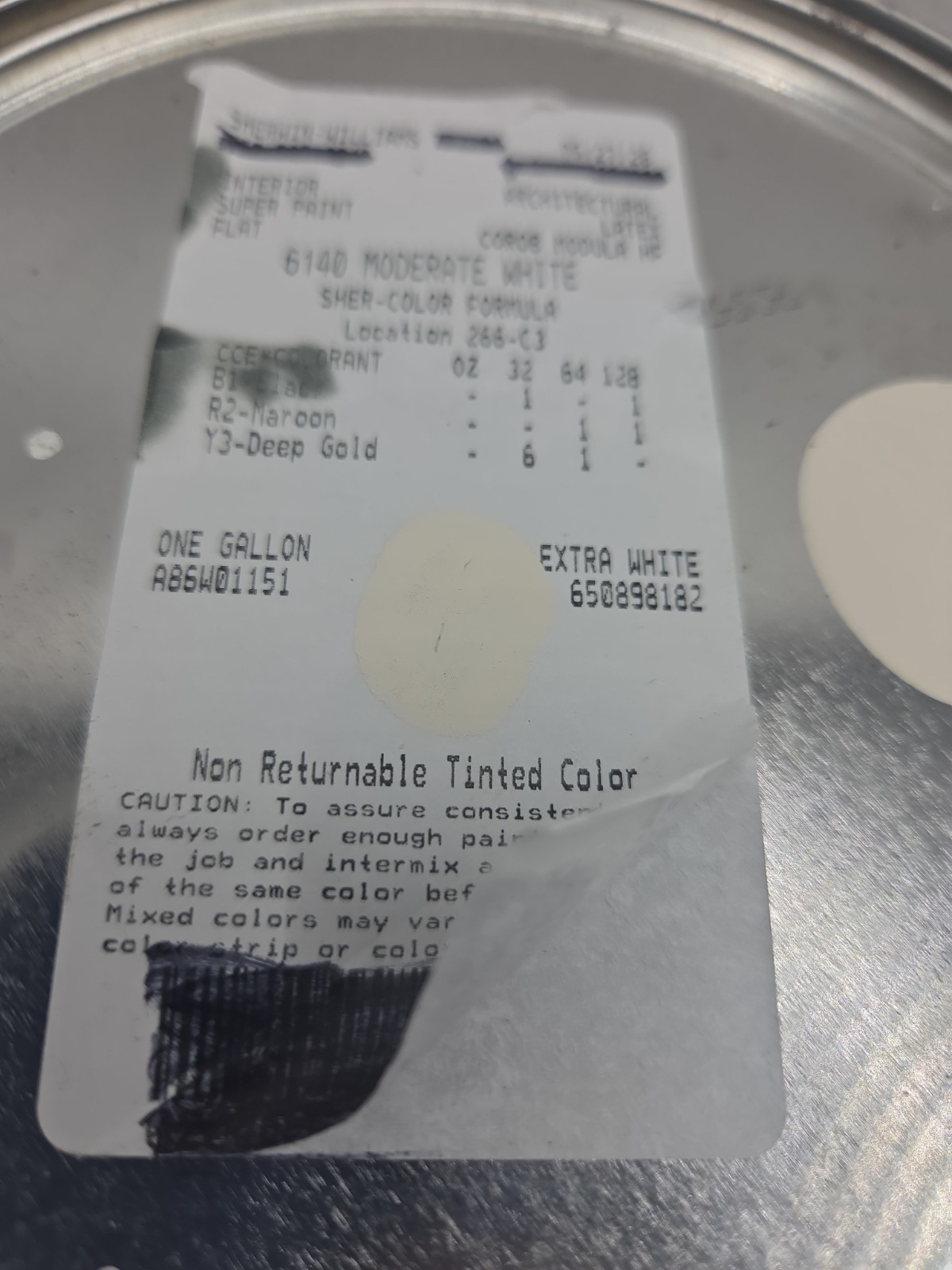 1 Gallon Sherwin Williams SuperPaint Interior Flat Color 6140 Moderate White