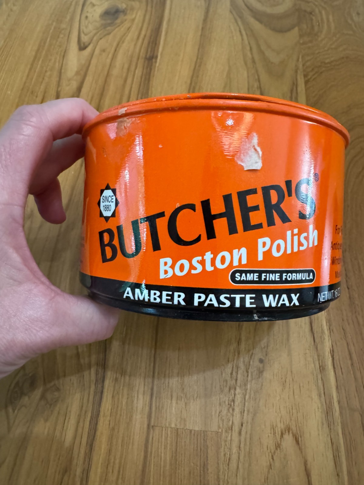 Butcher’s Boston Polish Amber Paste Wax 16 oz Tin ~85% Full