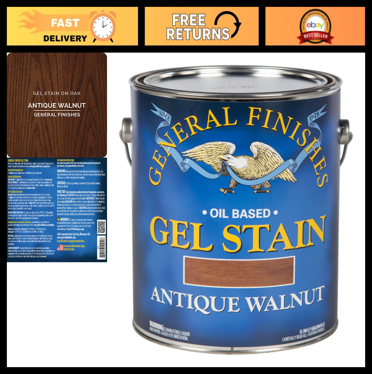 Oil-Based Gel Stain 1 Gallon – Antique Walnut Finish for Wood Furniture & Crafts