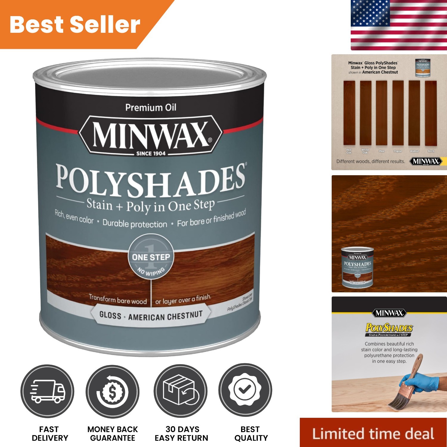 Transform Wood with 1 Quart American Chestnut Stain & Polyurethane, Gloss Finish