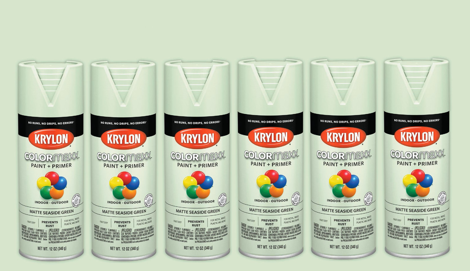 6 Krylon COLORmaxx Paint & Primer Spray Paint, 12 oz Matte Seaside Green