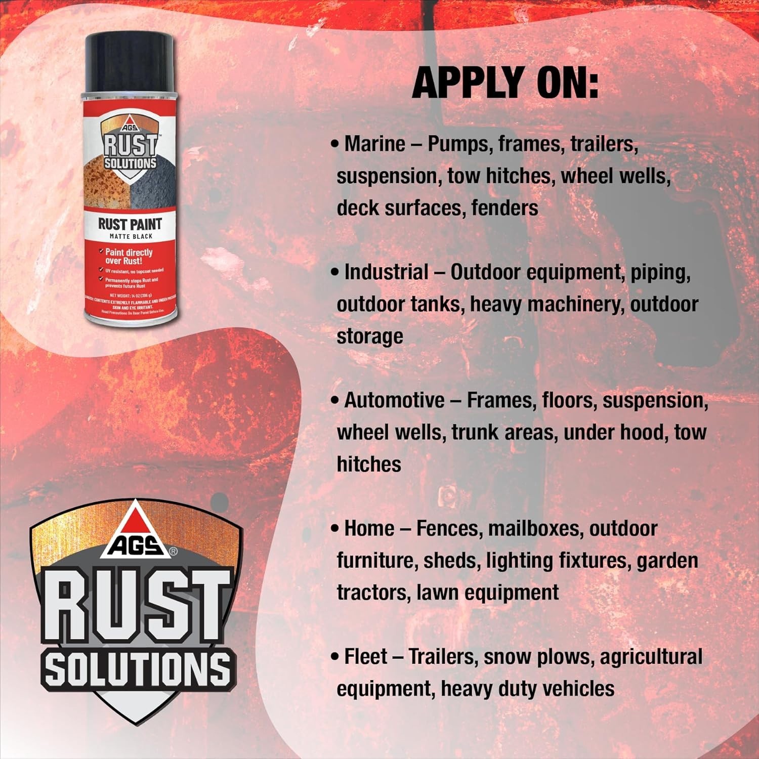 AGS 14oz Rust Spray Paint – Durable Matte Black, UV Resistant for All Surfaces