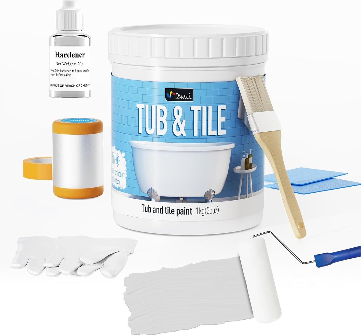 DWIL Tub and Tile Refinishing Kit with Tools – Light Grey 1 kg (33oz)