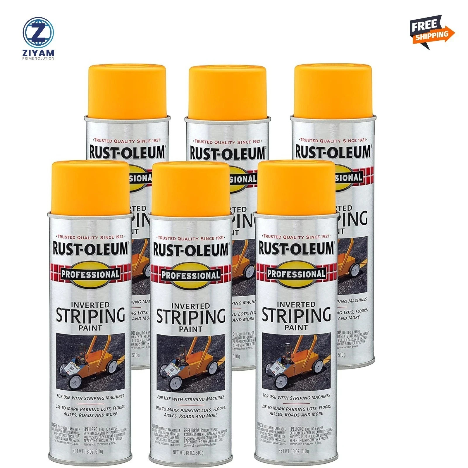 Rust-Oleum Professional Inverted Striping Spray Paint Yellow – 18 oz (Pack of 6)