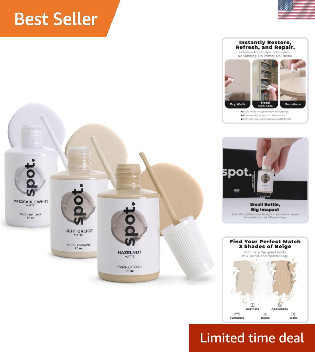 Versatile Matte Touch-Up Paint – Fast and Eco-Friendly Repair Solution (3 Pack)