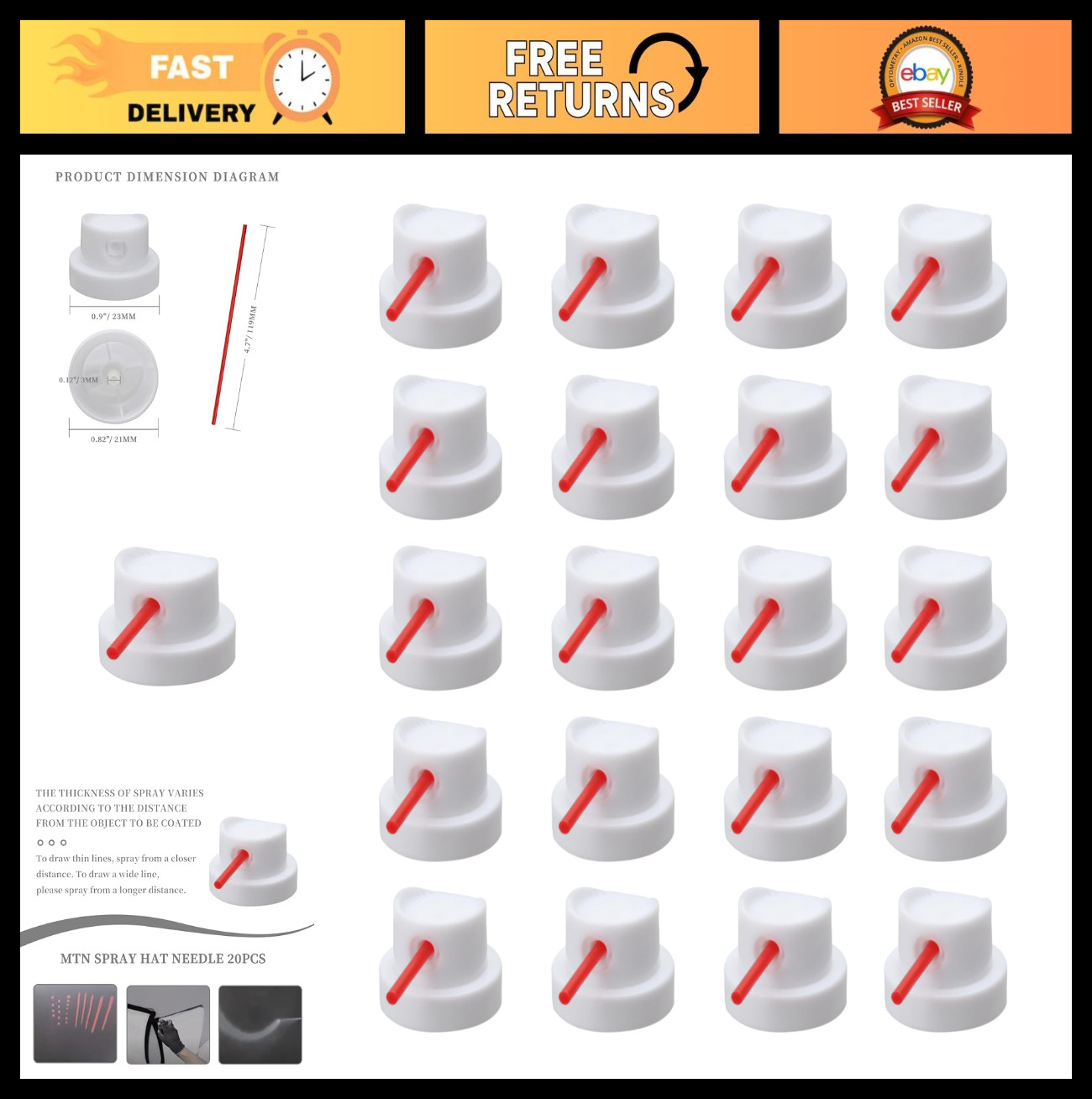 20 Pack Spray Paint Caps & Straws – Red Thin Tube for Art & Craft Projects