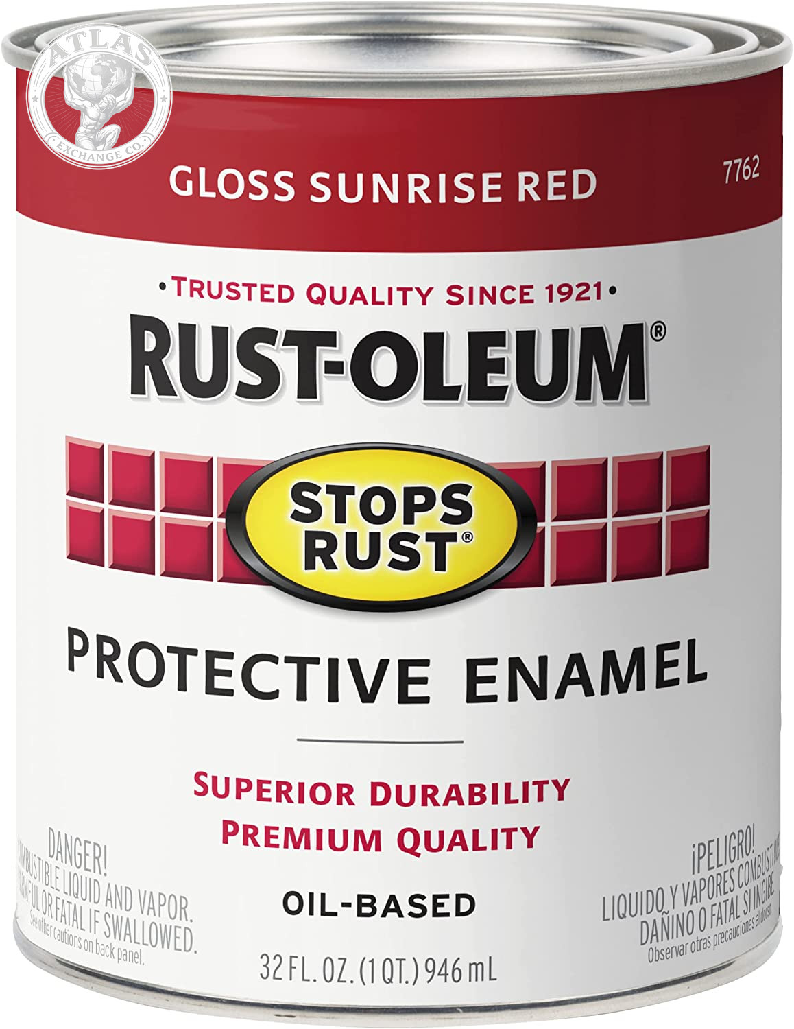 Rust-Oleum 7762502 Stops Rust Brush on Paint, Quart, Gloss Sunrise Red, (Pack of