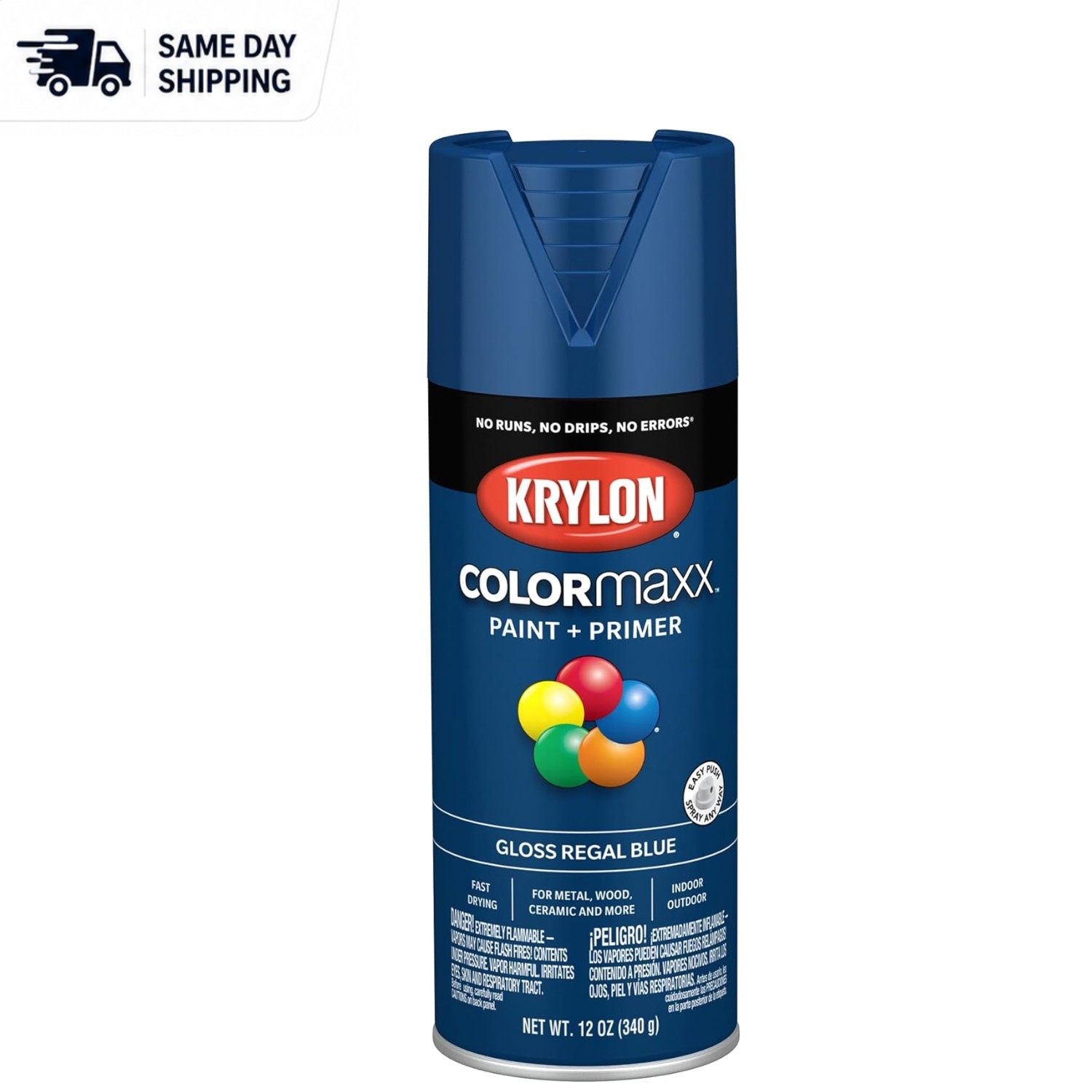 Rust-Resistant 12oz Spray Paint & Primer in Gloss Regal Blue for Home Projects