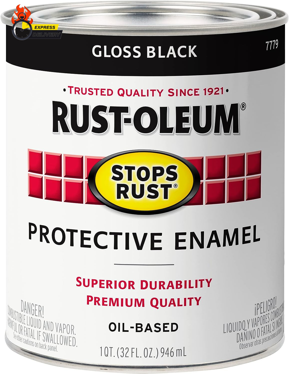 7779502 Stops Rust Brush on Paint, Quart, Gloss Black, 32 Fl Oz (Pack of 1)