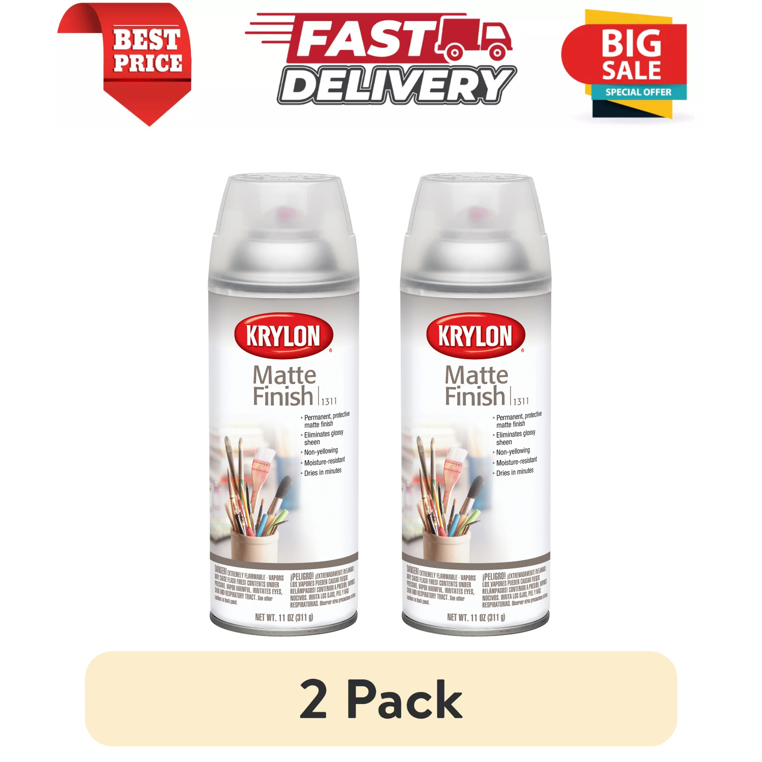 Krylon Matte Finish Clear 11 oz Spray Paint, Multi-Surface, (2 Piece, 2 Pack)