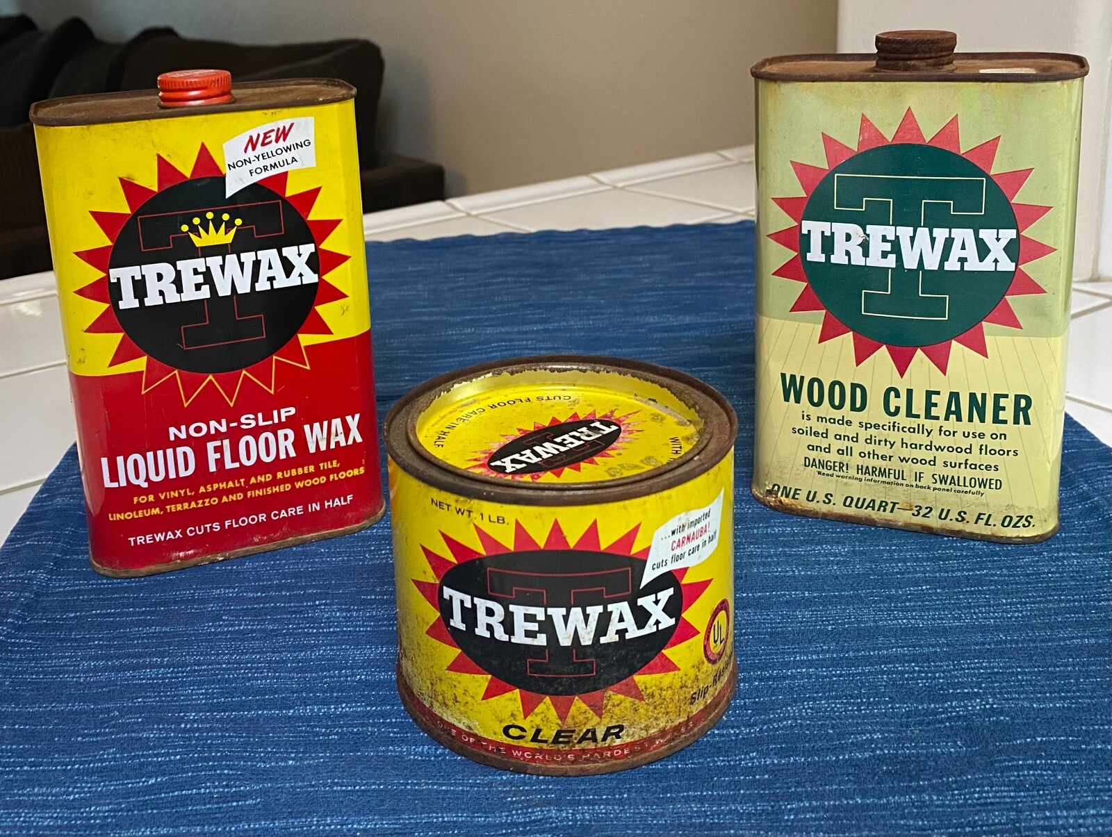 Lot of 3 Trewax Paste Floor Wax Cans Partially Used / Empty TV Prop Decor 977A