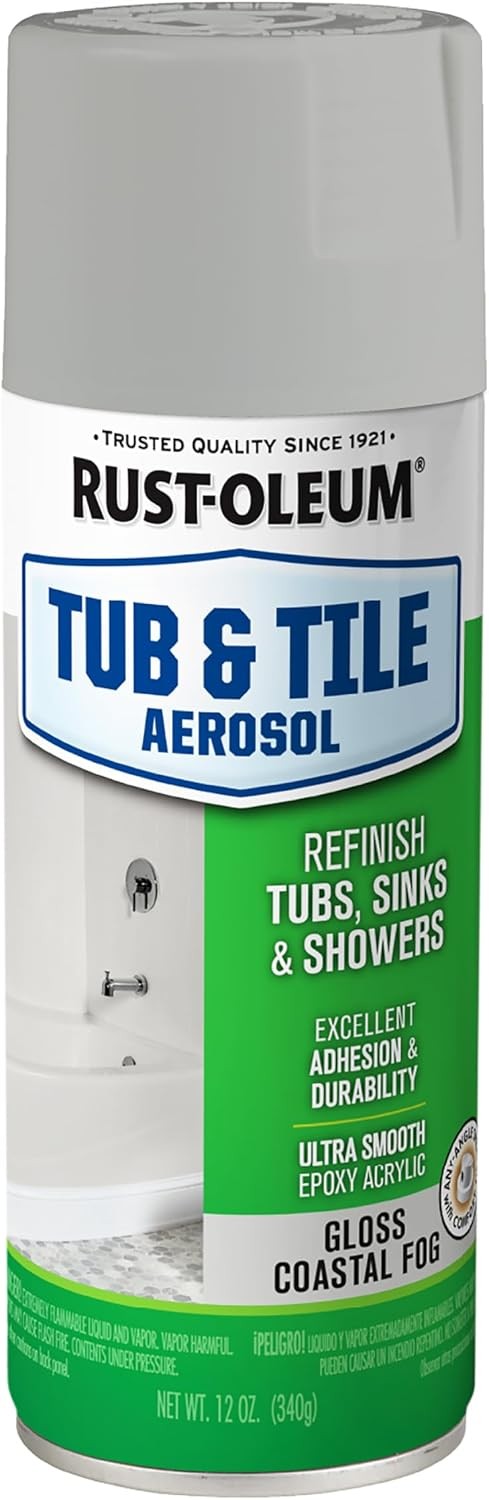 Rust-Oleum 385291 Specialty Tub & Tile Spray Paint, 12 oz, Gloss Coastal Fog