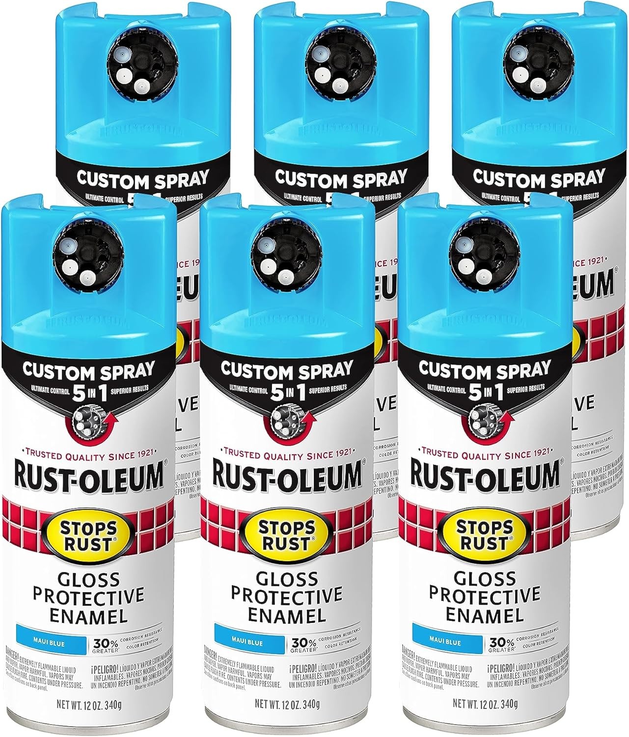 Rust-Oleum 376907-6PK Stops Rust Custom Spray 5-in-1 Spray Paint, 12 oz, Gloss M
