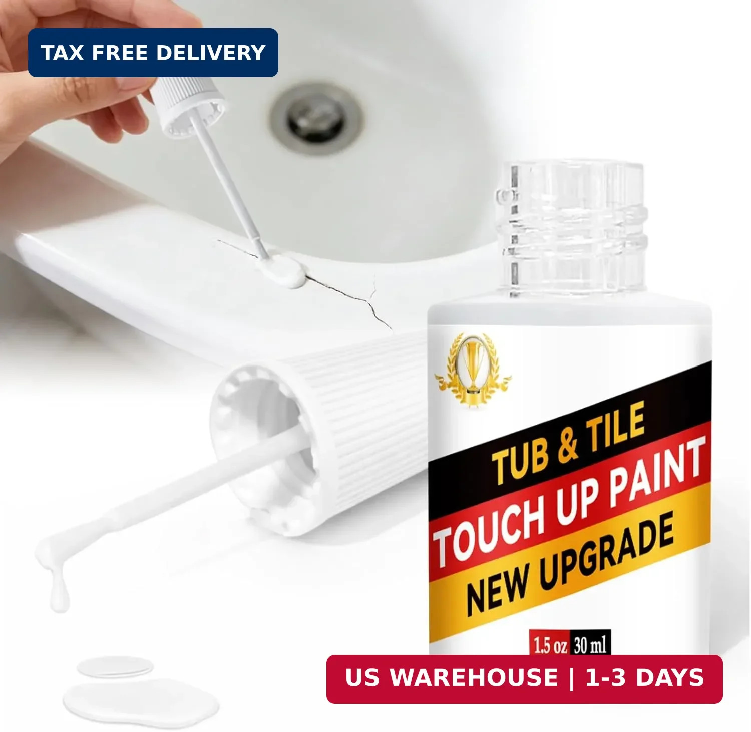 White Tub and Tile Touch-Up Paint,Semi-Gloss Waterproof Porcelain Repair Paint f