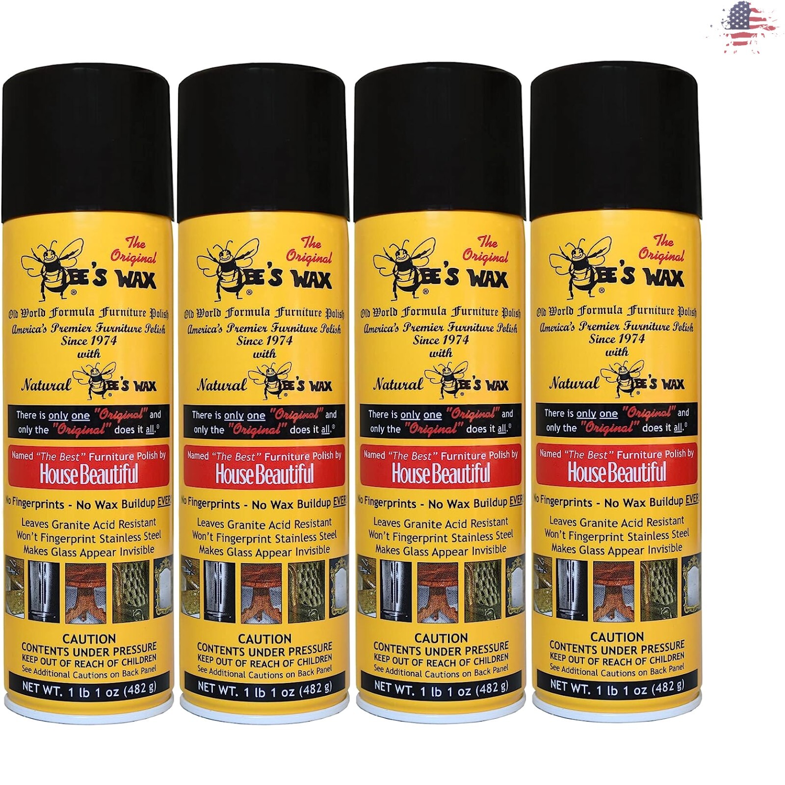 BEE’S WAX Polish – Lemon Scent – Use on Wood, Leather, Marble, Granite – 4 Pack