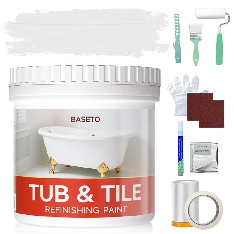 16oz Tub & Tile Refinishing Kit – Easy Use Water-Based White Paint, Low Odor, To