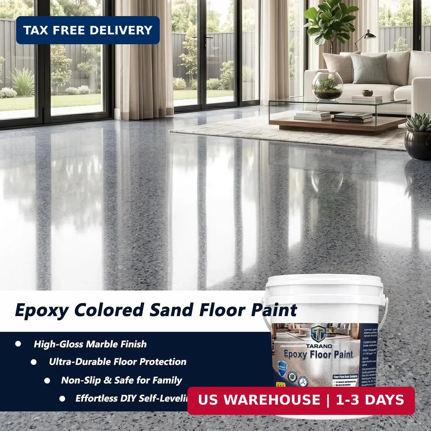 Epoxy Colored Sand Floor Paint for Concrete, Self-Leveling Coating | High-Gloss,