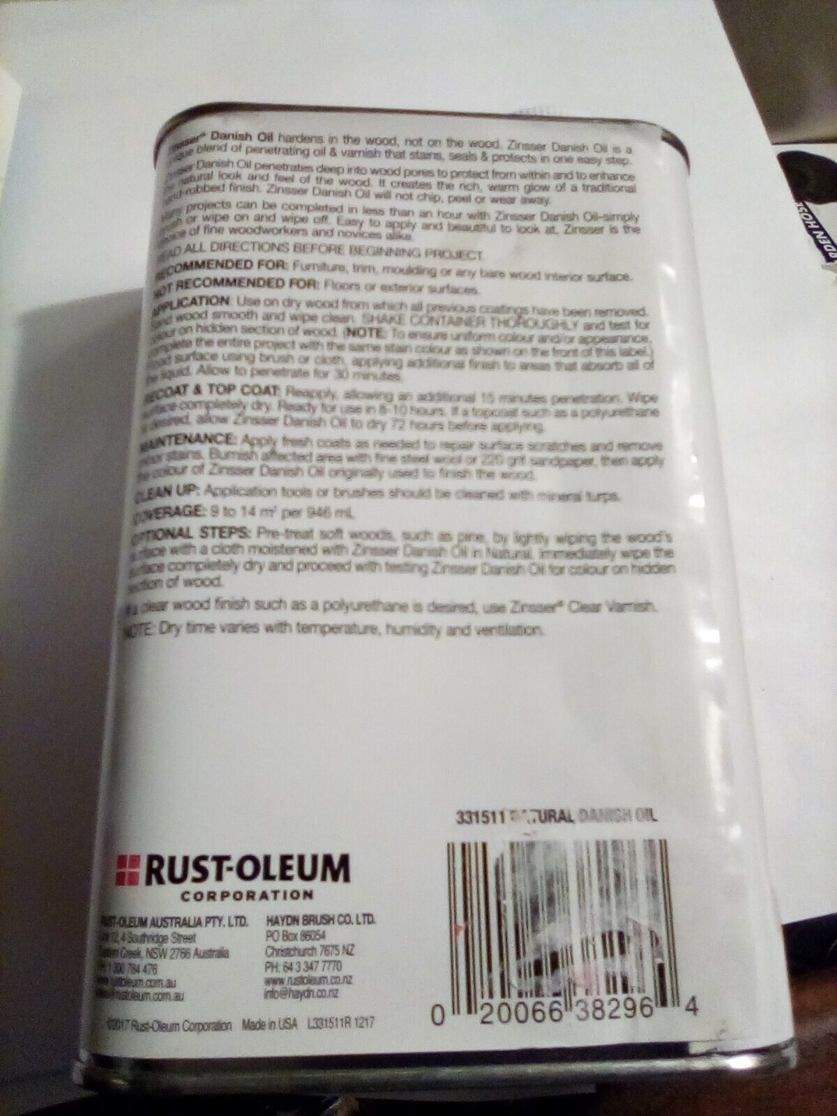 NEW 32 Oz Rustoleum Zinsser Danish Oil NATURAL FREE SHIPPING