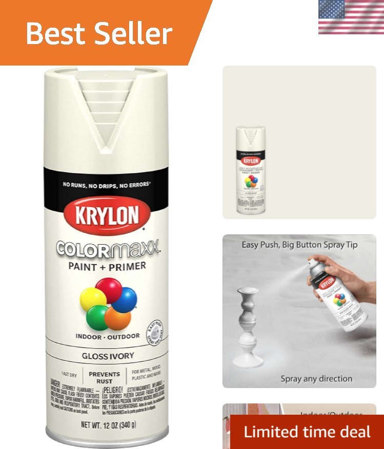 Krylon COLORmaxx Gloss Ivory Spray Paint & Primer – Fast-Drying & Rust-Resistant