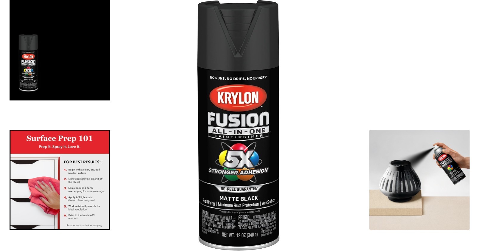 12 oz Fusion All-In-One Matte Black Spray Paint for Quick-Dry Interior/Exterior