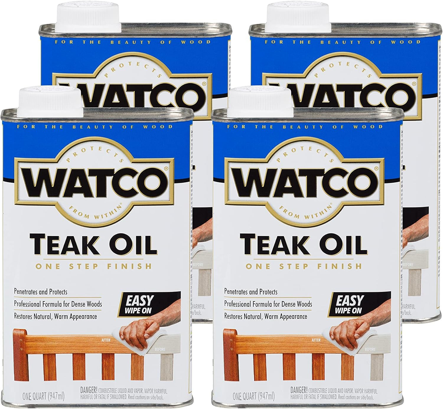Teak Oil Finish – Quart Size, 4 Pack for Superior Wood Protection