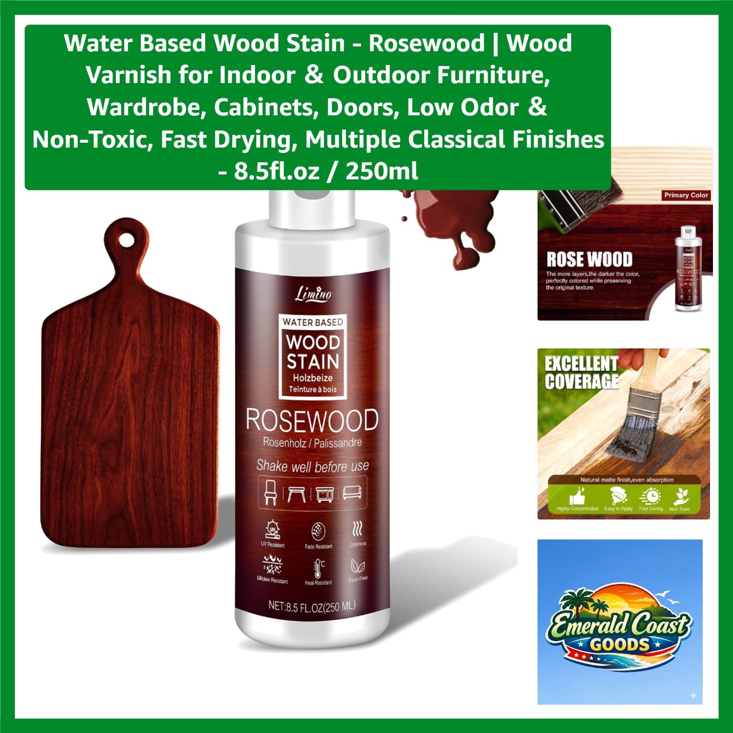 Water Based Wood Stain – Rosewood | Wood Varnish for Indoor ＆ Outdoor Furnitu…