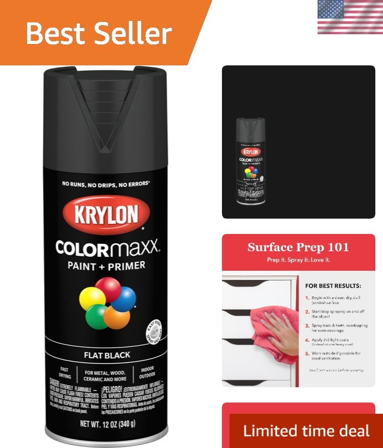 COLORmaxx 12 Oz. Fast-Drying Black Flat Spray Paint – Rust Resistant & Versatile
