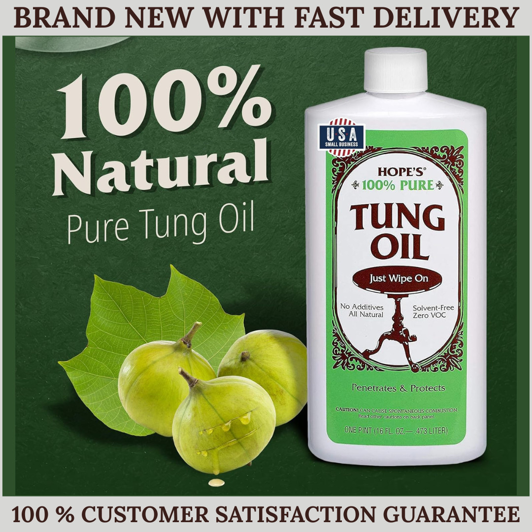 HOPE’S Pure Tung Oil 16 fl oz Wood Finish Natural Waterproof Sealer