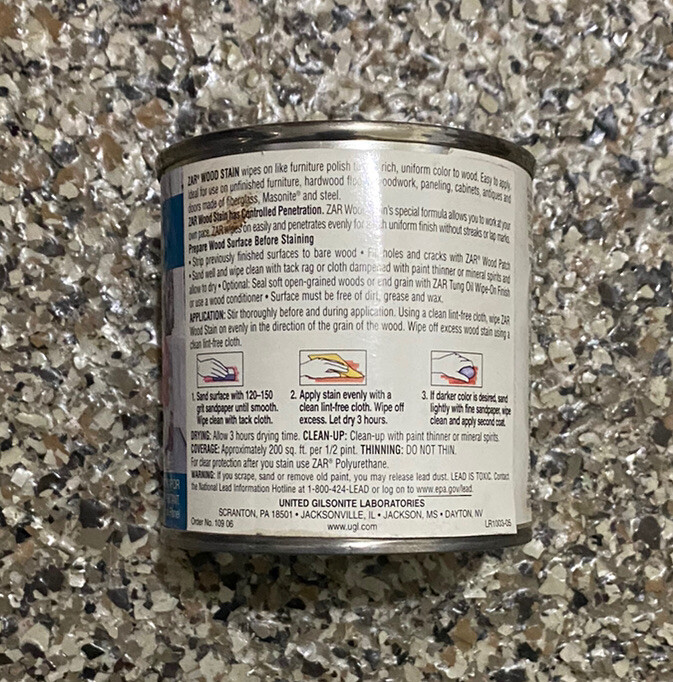 Zar Interior Stain,109 Colonial Pine, United Gilsonite Lab 1/2 pint
