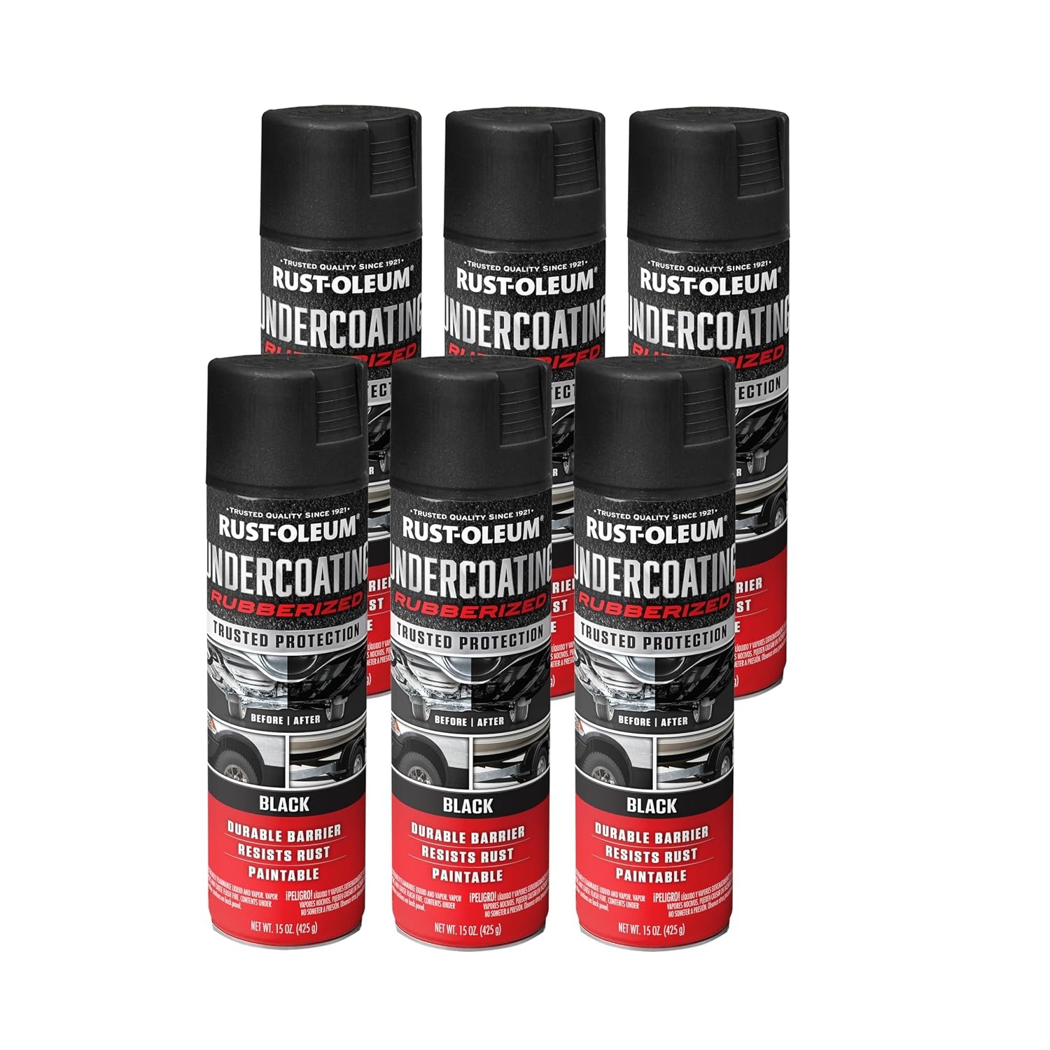 Rust Resistant Rubberized Black Undercoating Spray Paint 15 Ounce Pack of 6